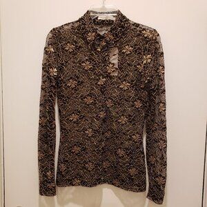 Anne Fontaine Blouse.  Size EU 38. New With Tag.  Black and Gold Blouse